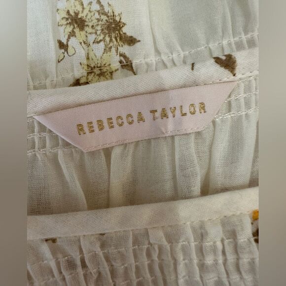 Rebecca Taylor Ines Smocked Blouse Floral Cream Top Size S - Picture 11 of 15